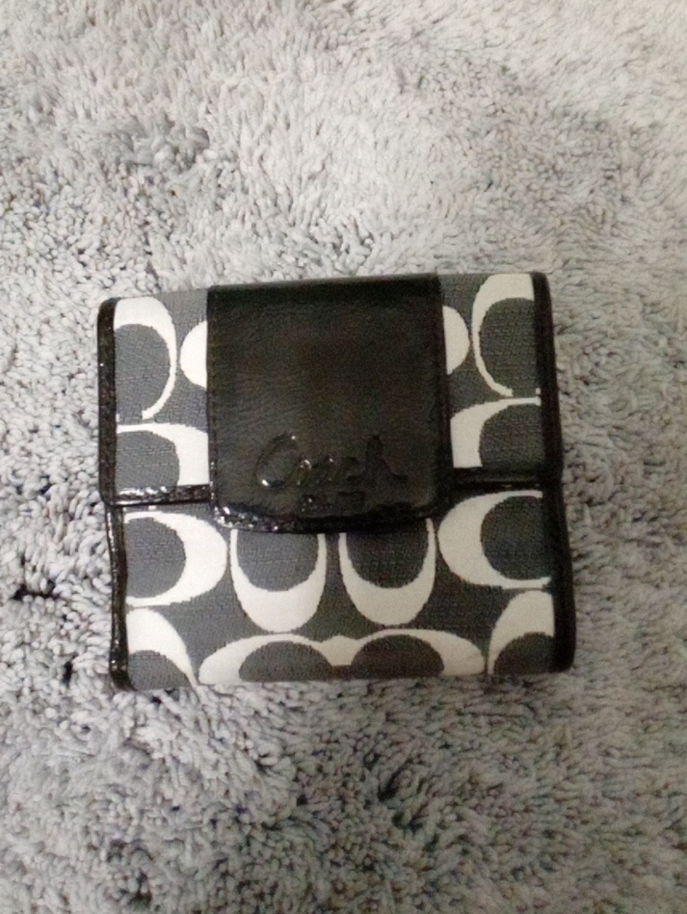 Coach Monogram Mini Wallet in Black and White